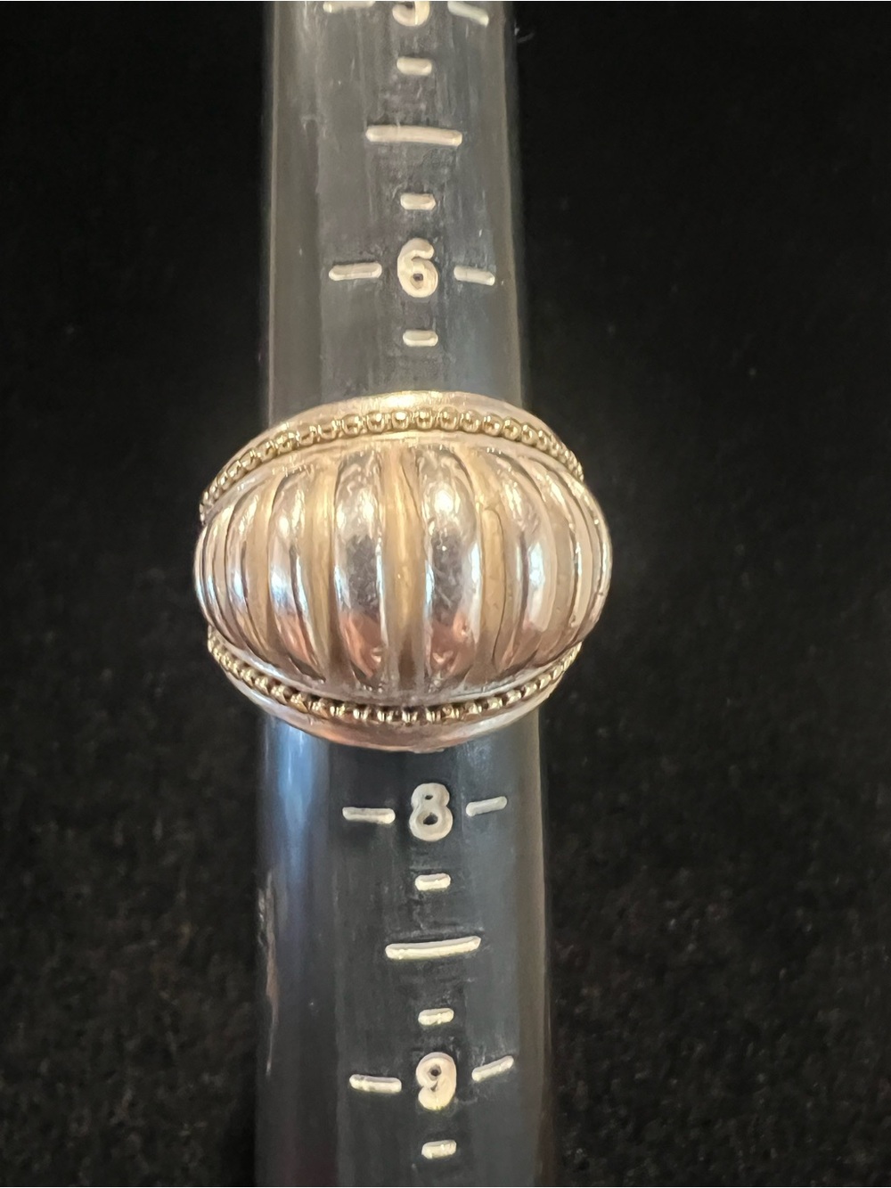 Women's Art Deco Lagos Caviar 750 & 925 Ribbed Dome Ring in Gold 18k & 925